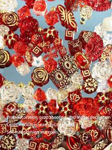 Một túi gồm 70g Hạt đá hoa hồng đỏ có viền vàng thấm băng, nơ, Ngọc trai giả Hỗn hợp Vòng tay tự làm thủ công, Vỏ điện thoại, Vòng cổ, Trang sức, Quà tặng tự làm từ bạn bè, Đồ trang sức đa chức năng đục lỗ và Đạo cụ trang trí có thể được sử dụng làm trang trí khung, tạo nên sự nổi tiếng Đạo cụ, đồ trang trí và phong cảnh bằng thiệp với mức giá phải chăng và tỷ lệ hiệu suất chi phí cao - màu đỏ - Xem 3