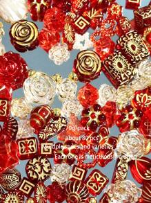 Một túi gồm 70g Hạt đá hoa hồng đỏ có viền vàng thấm băng, nơ, Ngọc trai giả Hỗn hợp Vòng tay tự làm thủ công, Vỏ điện thoại, Vòng cổ, Trang sức, Quà tặng tự làm từ bạn bè, Đồ trang sức đa chức năng đục lỗ và Đạo cụ trang trí có thể được sử dụng làm trang trí khung, tạo nên sự nổi tiếng Đạo cụ, đồ trang trí và phong cảnh bằng thiệp với mức giá phải chăng và tỷ lệ hiệu suất chi phí cao - màu đỏ - Xem 2