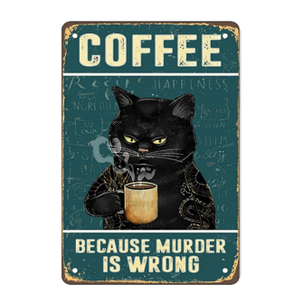1 件复古锡制金属标牌，趣味标志 - 复古猫咪咖啡馆金属标签复古厨房标牌墙面装饰，因为是错误的趣味锡制标牌酒吧装饰艺术海报 8*12 英寸