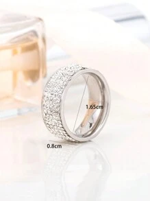 1枚華麗時尚的不銹鋼寬面戒指,多顆水晶裝飾,派對、情侶禮物 - 銀色 - 查看 9