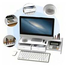 Soporte Monitor Organizador De Escritorio Con Cajones - Blanco - Ver 2