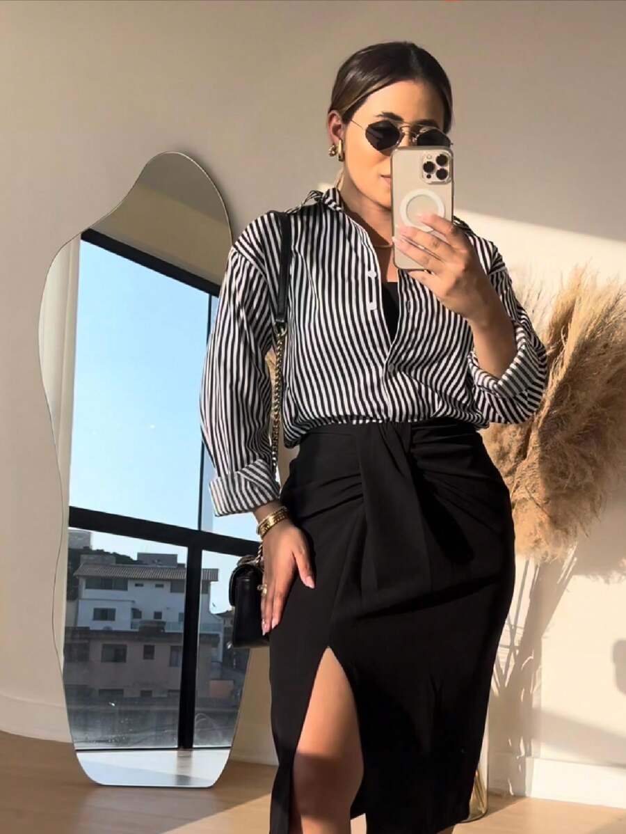 Women Blouses - 精緻的黑白 - 查看 1