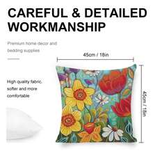 4入組墨水油畫水彩花蕾裝飾性抱枕套,適用於家居客廳床鋪沙發汽車靠背,棉麻款正方形18 X 18 英寸 - 彩色 - 查看 5