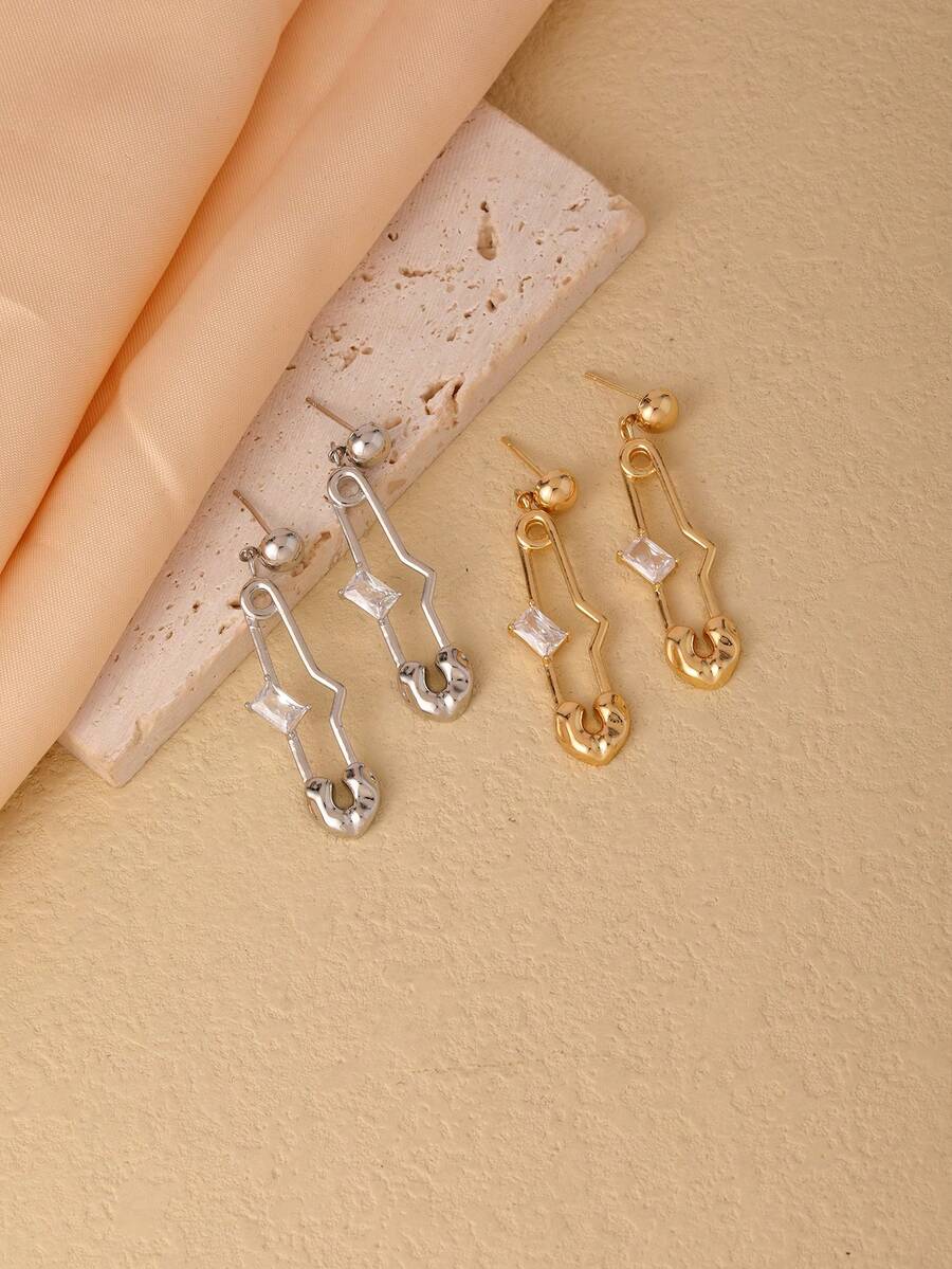 1只全新極簡主義創意金屬安全別針耳環,獨特設計和冷色調,適合女性 - 彩色 - 查看 1