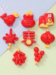 1套10入組新年紅燈籠,紅色結,紅色信封,樹脂製裝飾配件,適用於製作手機殼,鞋扣,髮夾等 - 紅色 - 查看 7