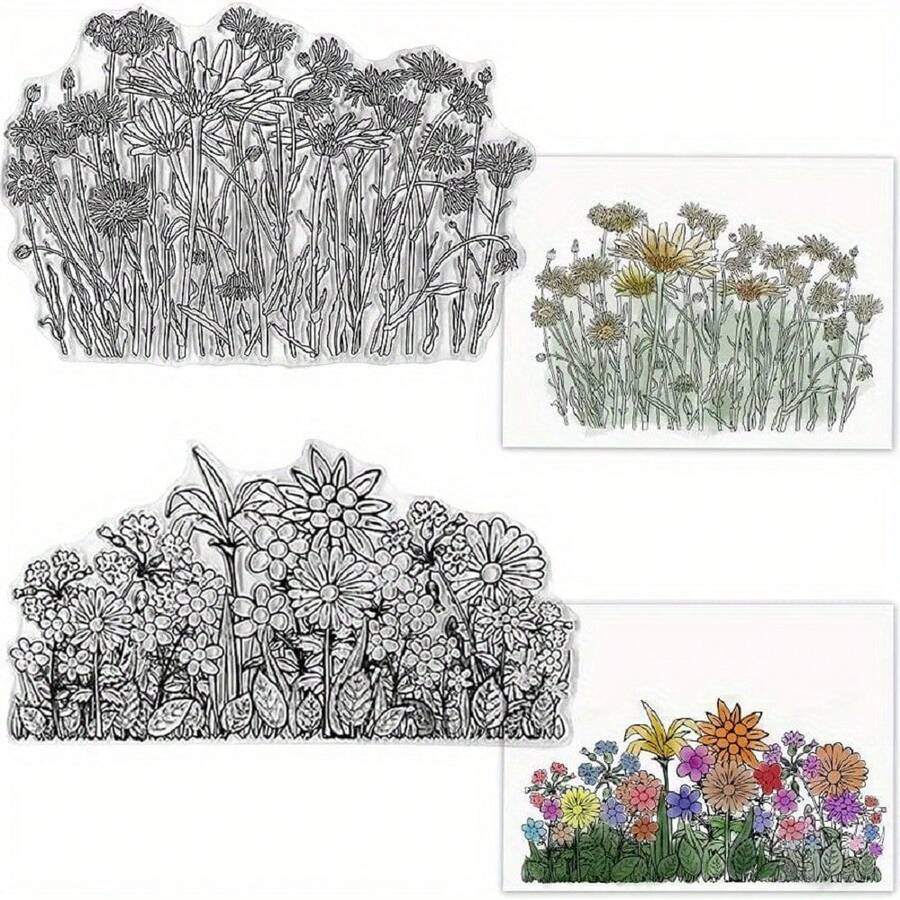 植物、花卉、樹葉、花朵的透明郵票,用於假日卡片背景裝飾和diy相簿製作過程中使用；植物、向日葵和花枝的透明橡膠郵票；假日問候卡製作、裝飾和diy相簿郵票。 - 白色 - 查看 1