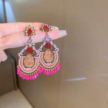 1對925銀針復古時尚耳墜,帶有滴形花,流蘇和元素,適合女性日常佩戴和節日禮物 - 彩色 - 查看 2