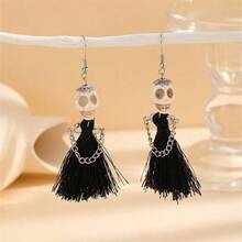 1 对哥特风格个性化酷炫骷髅设计耳环，带水钻、珍珠、心形、眼睛、十字架、流苏、爪形吊坠，适合女士 - 彩色 - 查看 9