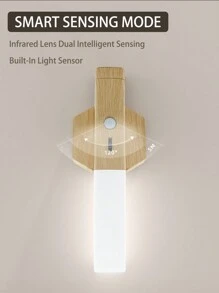 3合1 Led 木質壁燈,磁吸式無線牆燈,電池供電可充電夜燈,適用於浴室臥室家庭照明 - 原木色 - 查看 2