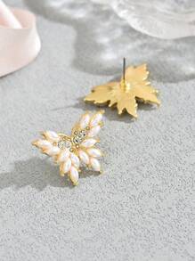 1對時尚珍珠蝴蝶形耳釘,鑲滿鑽石,流行百搭女士耳環,2021新品 - 彩色 - 查看 4