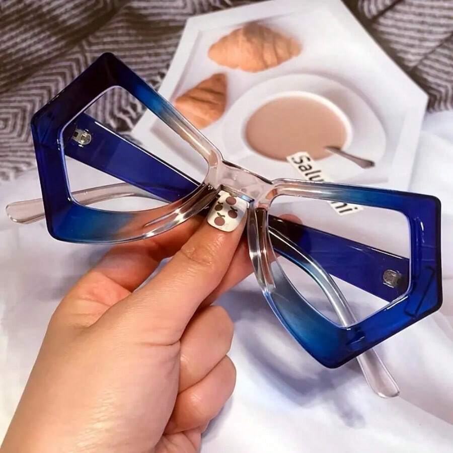 Marcos de gafas de montura de ojo de gato con mariposa poligonal vintage para mujeres - Multicolor - Ver 1