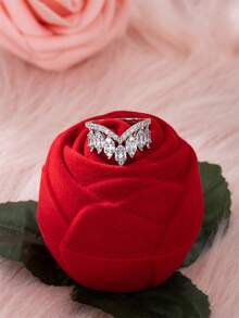 1pc Fashionable Elegant & Luxurious Wedding Banquet Style Crown Shaped Ring With Zirconia In Rose Jewelry Box. Ideal Gift For Girlfriend, Wife, Romantic Occasions, Engagement Or Proposal Jewelry - Silver - View 4