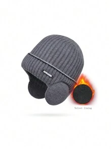 1pc Women's Knitted Beanie With Ear Flaps & Leather Label, Fashionable Skull Cap For Winter, Windproof & Warm - Multicolor - View 13