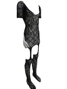 男士性感開檔褲襪連體衣內衣 - 黑色 - 查看 7