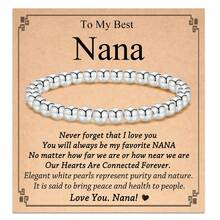 1 件串珠球手链，适合女士，送给妈妈、婆婆、阿姨、奶奶、娜娜、咪咪、吉吉的生日、圣诞节、母亲节、婚礼、日常佩戴的礼物 - 銀色 - 查看 9