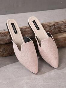 New Arrival Women's Simple Glitter Mesh Pink Fashion Mules With Pointed Toe Flat Heel - Baby Pink - View 8