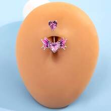 4 Piezas Conjunto De Anillos De Ombligo De Ojo De Gato & Alas & Corazón & Rosa De Acero Inoxidable Con Diamantes De Imitación, Espléndidos Accesorios Para El Uso Diario De Mujeres - Multicolor - Ver 3