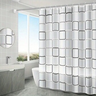1pc Checkered PEVA Shower Curtain Liner With Hooks, Waterproof And Mildew-Proof Bath Curtain With Metal Grommets, Bathroom Decor, Curtain For Windows Fall Decor Bathroom Accessories Back To School