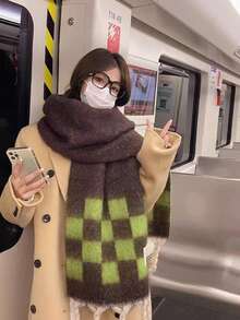 1條秋冬季厚灰色女士圍巾,帶流蘇和編織圖案,防風保暖,適合情侶戶外活動使用 - 黑色 - 查看 2