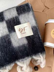 1條秋冬季厚灰色女士圍巾,帶流蘇和編織圖案,防風保暖,適合情侶戶外活動使用 - 黑色 - 查看 5