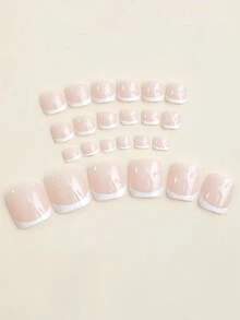 24 件/套短款時尚方形假趾甲,附 1 件銼刀和 1 件果凍膠 - 彩色 - 查看 3