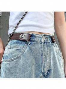 1條彈性腰帶,可調節腰部彈性扣帶,彈性腰帶 - 黑色+咖啡棕 - 查看 3