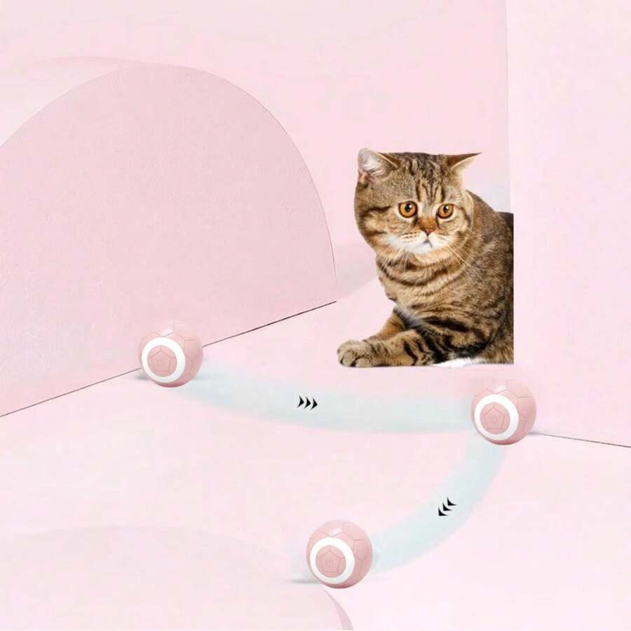 Cat Intelligent Rechargeable Self-Entertainment Rolling Ball Toy - Pink - View 1
