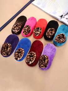 2pairs/Pack Women's Random Color Leopard Print Patchwork Thickened Double-Layered Thermal Lined Floor Socks, Anti-Slip And Keep Warm - Multicolor - View 1