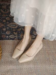 女士高跟鞋,2024年新款法式復古方頭pu皮革泵鞋,舒適防滑7cm工作鞋 - 黑色 - 查看 4