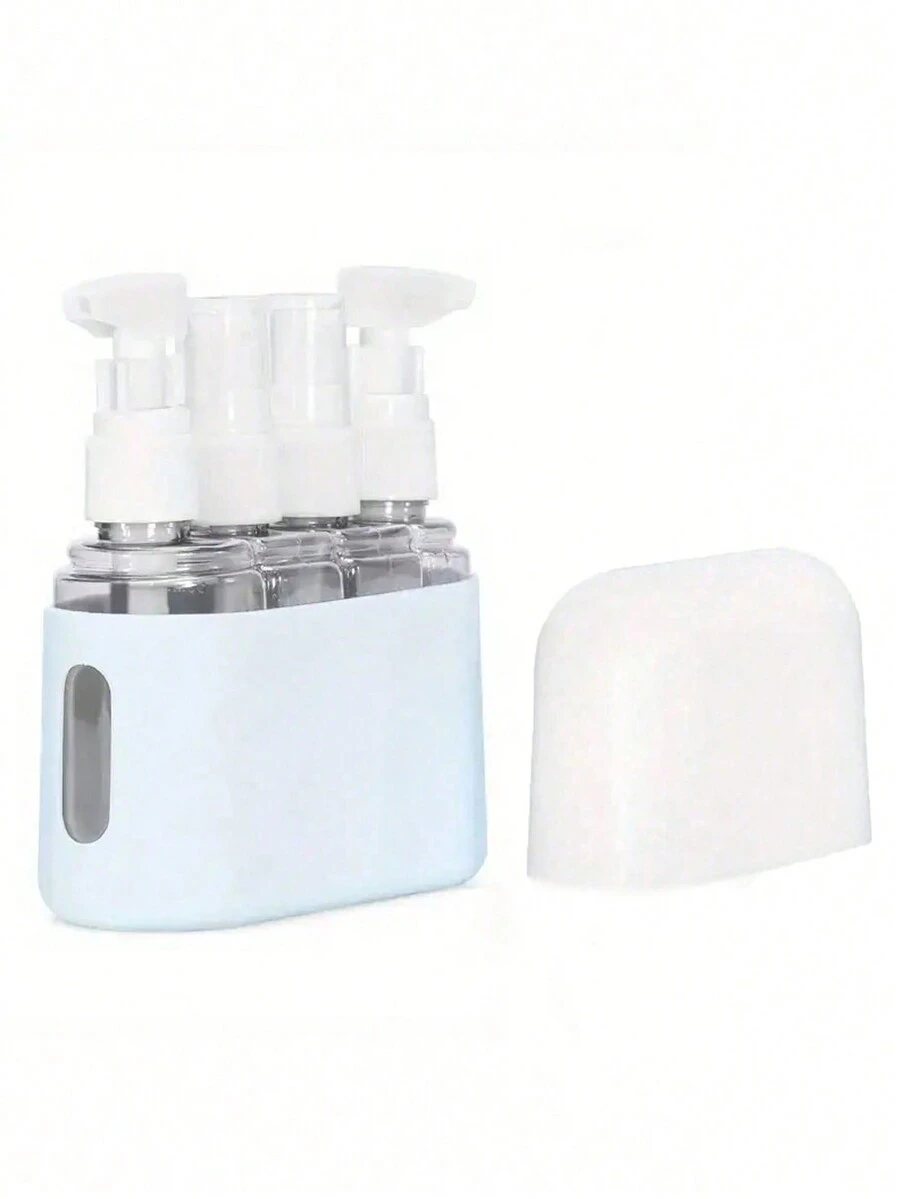 4 合1 旅行分配器洗髮精乳液凝膠套裝防漏旅行容器瓶洗漱用品沐浴露乳霜航空隨身攜帶批准,旅行瓶套裝,旅行洗漱用品容器套裝,防漏可再填充塑料瓶帶蓋,旅行洗髮水洗漱用品瓶護髮素乳液液體 - 藍色 - 查看 1