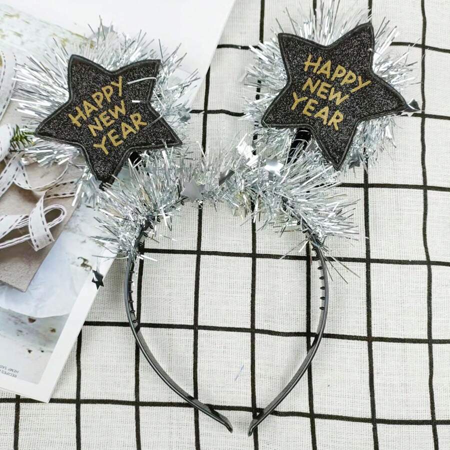 1個銀色派對頭箍,喜慶新年和五角星元素,配上金屬片花朵紙屑花,適用於節日派對服裝 - 銀色 - 查看 1