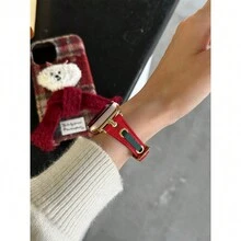 1入組T形新時尚聖誕節牛皮手錶帶，配用於Apple手錶Ultra/Se/8/7/6/5/4/3/2/1，相容於38/40/41/42/44/45/49mm - 紅色 - 查看 5