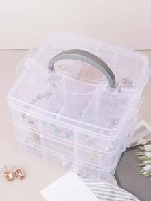 1pc Fashionable Large Capacity 3-Layer Portable Jewelry Storage Box, Suitable For Daily Necklace, Rings, Earrings Storage And Display - Clear - View 2