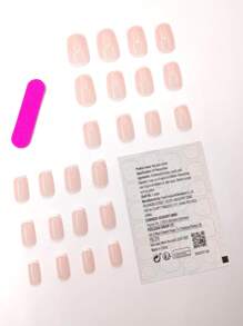 Get Glamorous With 24pcs Long Square White French Contrast Trim Fake Nail & 1pc Nail File & 1sheet Tape French Tip Press On Nails Nail Supplies - Multicolor - View 2