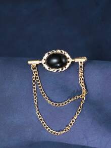 1pc Unisex Couple Fringe & Chain & Oval Classic All-Match Brooch - Silver - View 3