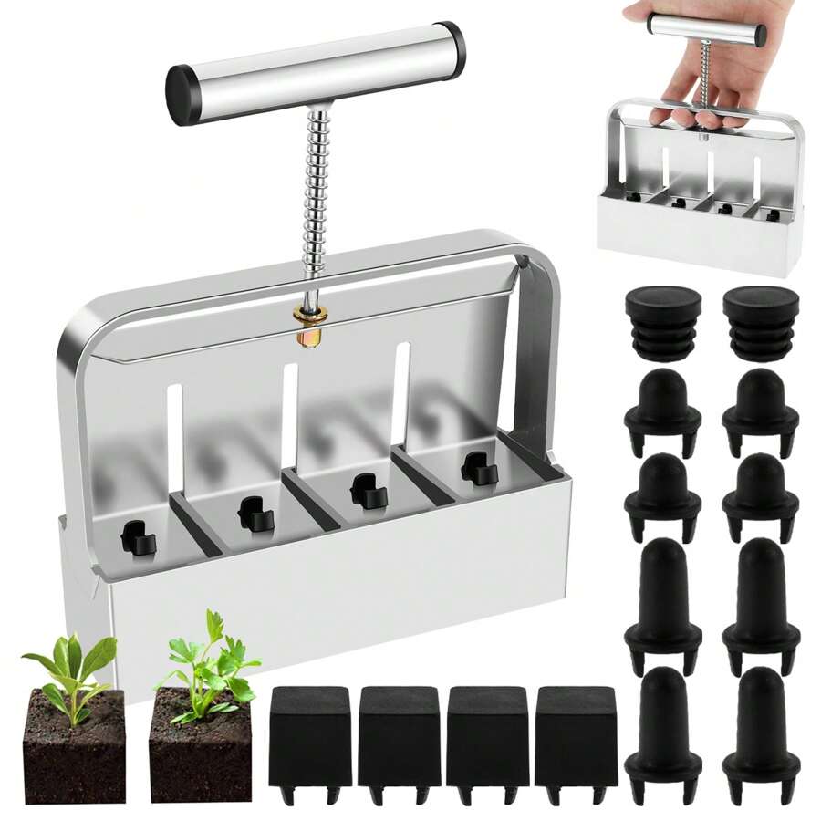 Soil Blocker Set Manual Quad Soil Block Maker 1.57*1.97inch Handheld Seed Block Maker Tool Sturdy Micro Soil Blocking Tool For Greenhouse Garden Seed Plants,Garden Tools, Gardening Tools For Garden
