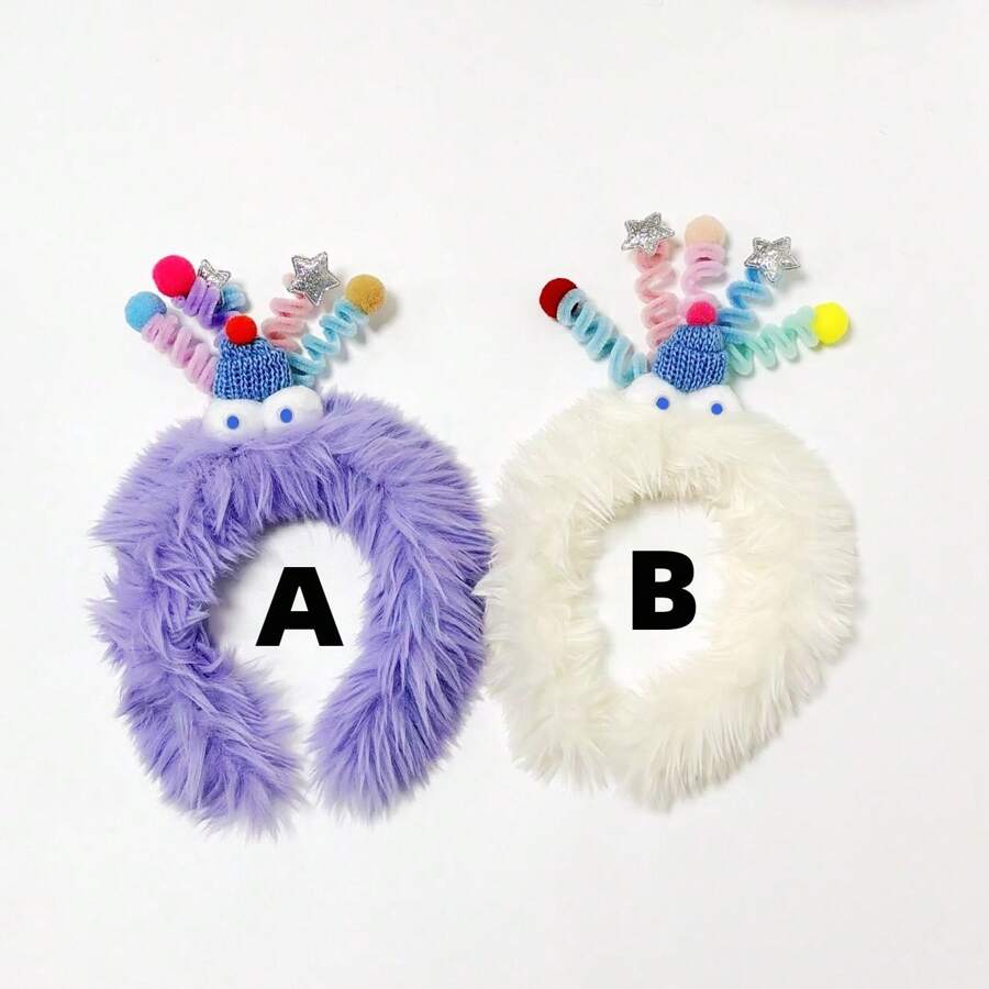 1pc Unisex Creative & Funny Monster Shaped Hair Hoop, Cute Plush Facial Washing Headband With Springy Design - Multicolor - View 1