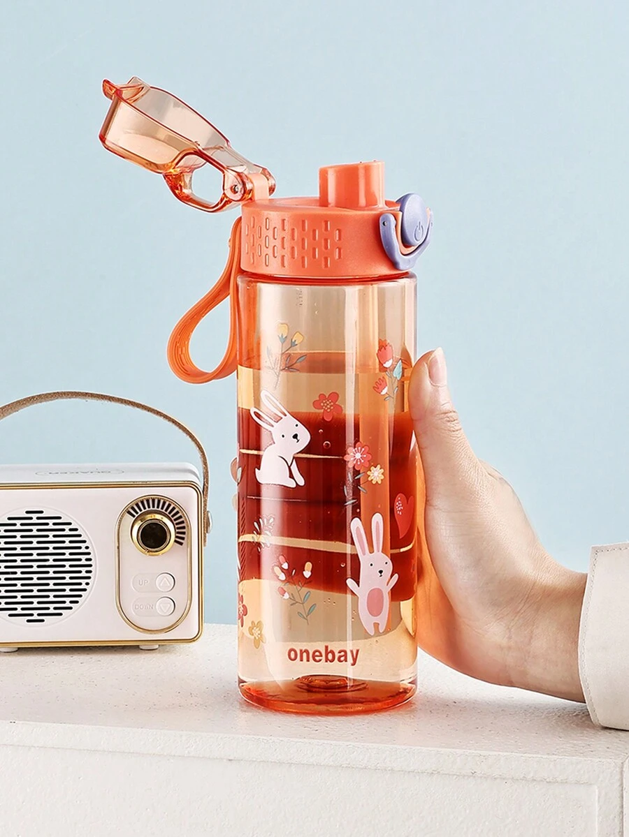 1pc Cycling Water Bottle, 600ml Cup With Straw And Handle For Students, Lovely Gift For Kindergarten Graduation - Dusty Pink - View 1