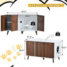 Litter Box Enclosure, Cat Litter Box Furniture With Hidden Plug, 3 Doors,Indoor Cat Washroom Storage Bench Side Table Cat House, Large Wooden Enclused Litter Box House - White - View 3