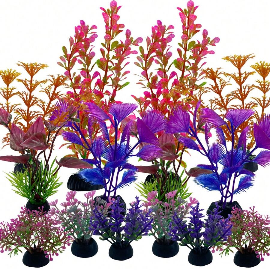 Fish Tank Aquatic Plants, 14 Pack Aquarium Plants Colorful Artificial ...