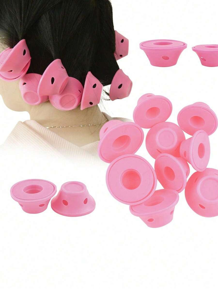 10入組髮捲曲鬆塑料睡眠捲曲器，空氣瀏海捲曲器，Maisel女士蘑菇鈴捲 - 粉色 - 查看 1