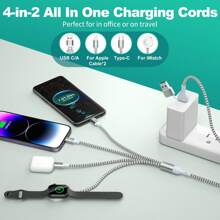Cable de carga USB Tipo C compatible con Apple Watch S1-S10 6 en 1, cable de carga Tipo C a Lightning compatible con iPhone, Android, cámara, MP3, adaptador universal