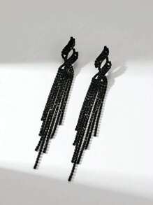 SHEIN ICON 1 đôi Siêu Lung linh Rhinestone đầy đủ Tua dài Hoa tai Đối với phụ nữ , Thích hợp Đối với Mặc hàng ngày - màu đen - Xem 2