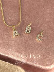 Ficcino Mini English Letter Gold Plated & Cubic Zirconia Inlay First Letter Pendant Necklace Women's Daily Wear Snake Chain Collarbone Chain Holiday Anniversary Gift With Box - Letter Necklace - View 2