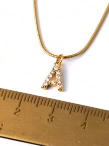 Ficcino Mini English Letter Gold Plated & Cubic Zirconia Inlay First Letter Pendant Necklace Women's Daily Wear Snake Chain Collarbone Chain Holiday Anniversary Gift With Box - Letter Necklace - View 5