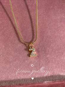 Ficcino Mini English Letter Gold Plated & Cubic Zirconia Inlay First Letter Pendant Necklace Women's Daily Wear Snake Chain Collarbone Chain Holiday Anniversary Gift With Box - Letter Necklace - View 6