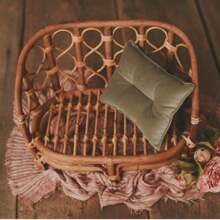 婴儿藤椅新生儿摄影道具大号手工长凳床篮容器男孩女孩姿势婴儿拍摄工作室配件婴儿洗澡复活节礼物适合女孩/男孩的东西 - 棕色 - 查看 4