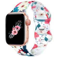 柔軟的矽膠錶帶適用於女士的apple Watch錶帶40mm、38mm、41mm,花卉印花圖案手鍊適用於系列8 7 6 5 4 3 2 1 Se - 彩色 - 查看 1