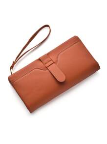 1只簡約風格女士長款手拿錢包,實色,帶多卡槽和大容量,多功能錢包 - 棕色 - 查看 1