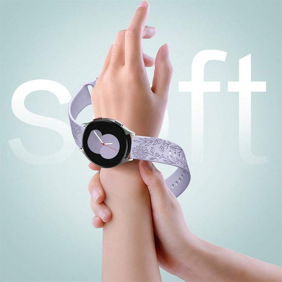 向日葵雕刻手環,適用於三星galaxy Watch 6/4/5,40mm和44mm,男女均可,三星galaxy Watch 6 Classic、galaxy Active 2、galaxy Watch 3、galaxy Watch 5 Pro 45 Mm等,20mm柔軟矽膠替換運動錶帶 - 紫羅蘭色 - 查看 1